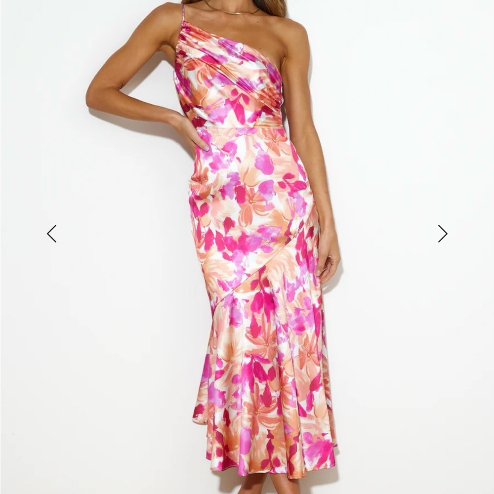 Hello Molly Vibrant Pink and Orange One-Shoulder Dress